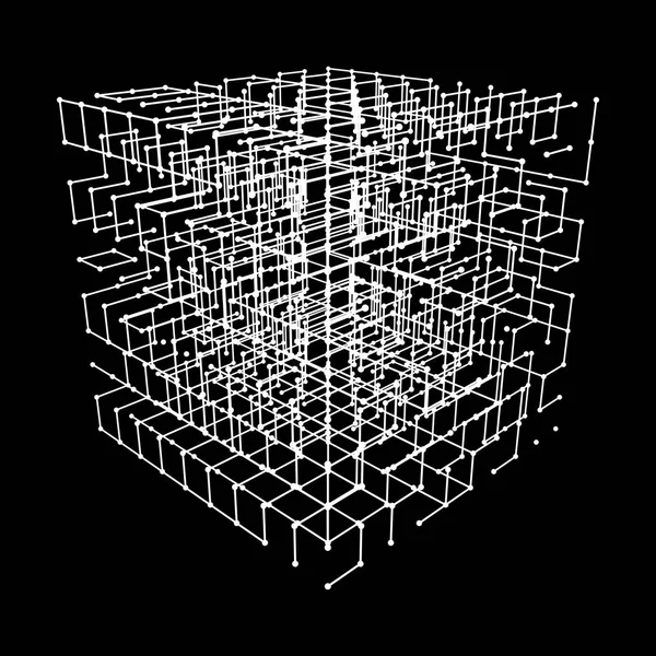 Wireframe Mesh Cube. — Stock Vector