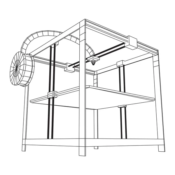 3D Printer Wireframe — Stock Vector