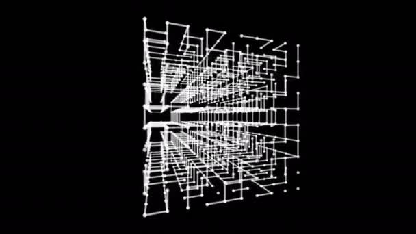 Wireframe Veelhoekige Element Kubus Met Lijnen Stippen Abstract Hud Beweging — Stockvideo