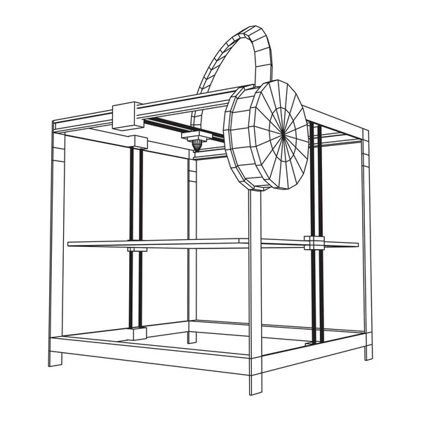 Draadframe met 3D-printer — Stockvector