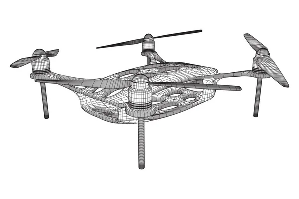 Afstandsbediening Lucht Drone Dron Vliegen Met Video Actiecamera Wireframe Laag — Stockvector