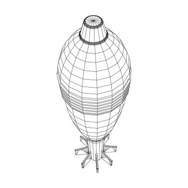 Missile, nuclear bomb or mortar mine Wireframe low poly mesh vector illustration clipart