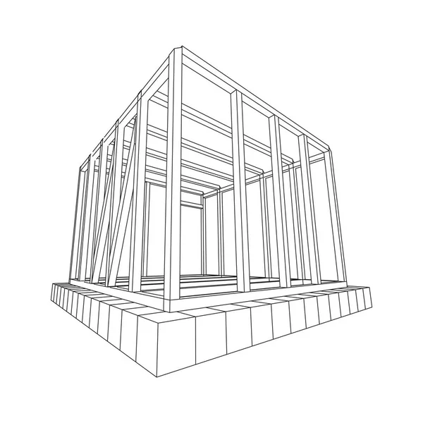 Casa de enquadramento de wireframe —  Vetores de Stock