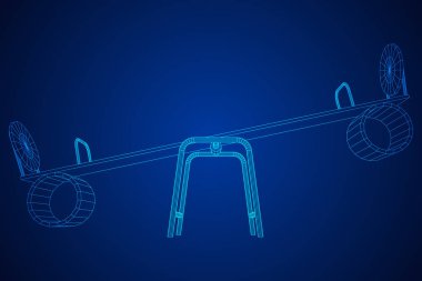 Bahçesi vektör salıncak. Tahterevalli veya ahşap denge ölçek. Tel kafes düşük poli kafes vektör çizim