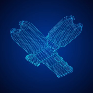 Polis elektro şok şok şok tabancası. Tel kafes düşük poli kafes vektör çizim