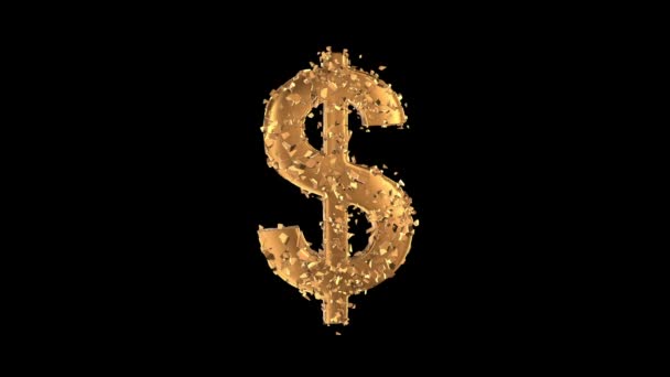 Fraturado sinal Dólar de Ouro 3d — Vídeo de Stock