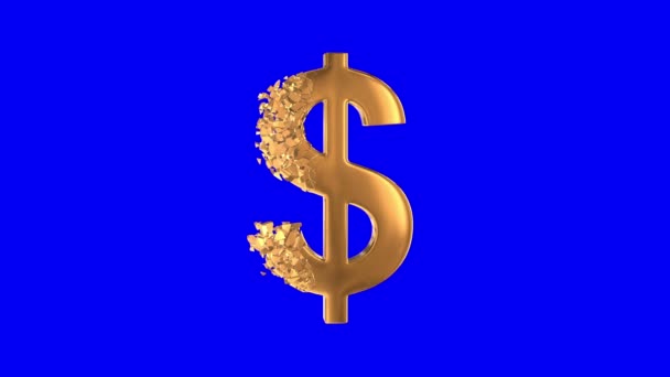 Fractured Gold Dollar sign 3d — Stok Video