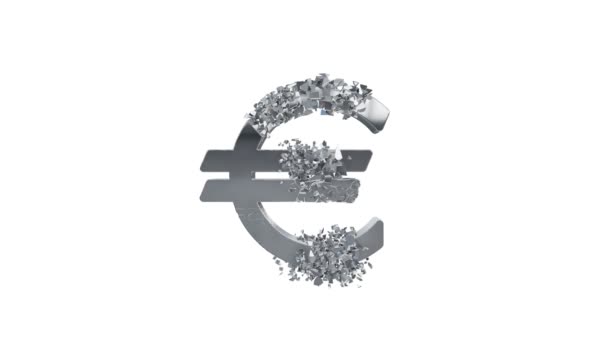 破裂的欧元符号3d — 图库视频影像