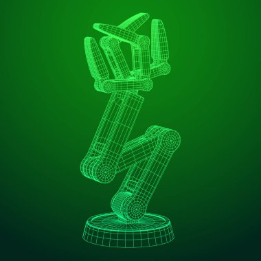 Robotik Kol üretim teknolojisi sanayi montaj mekanik el tel kafes düşük Poli kafes vektör çizim