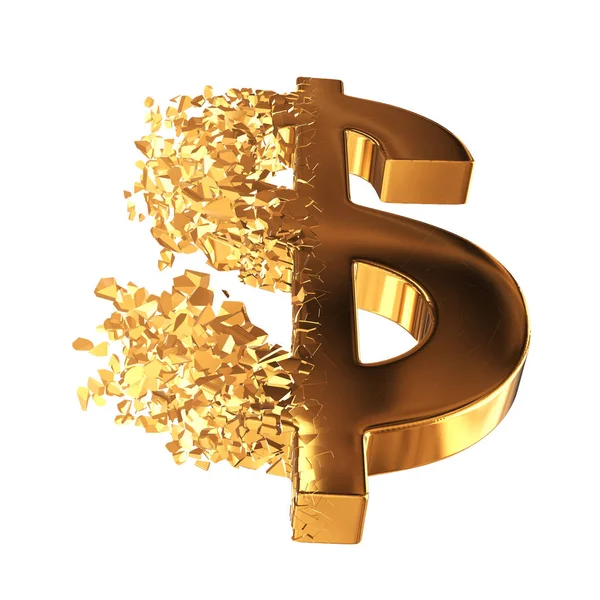 Signo fracturado Dólar de Oro 3d — Foto de Stock