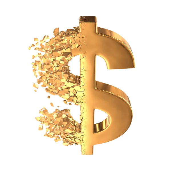 Fraturado sinal Dólar de Ouro 3d — Fotografia de Stock