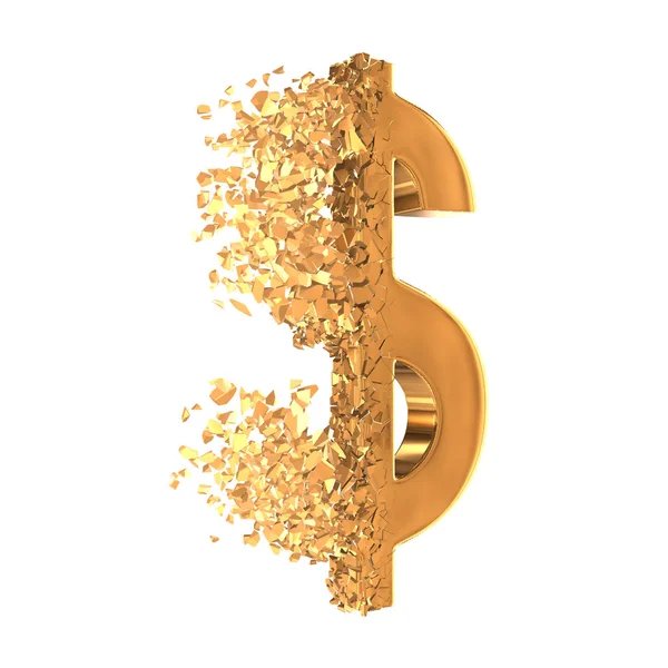 Fractured Gold Dollar sign 3d — Stock Photo, Image