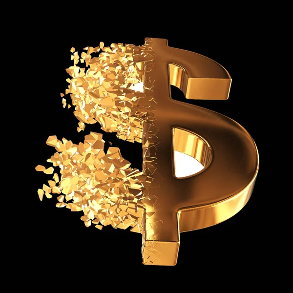 Fractured Gold Dollar sign 3d — Stock Photo, Image