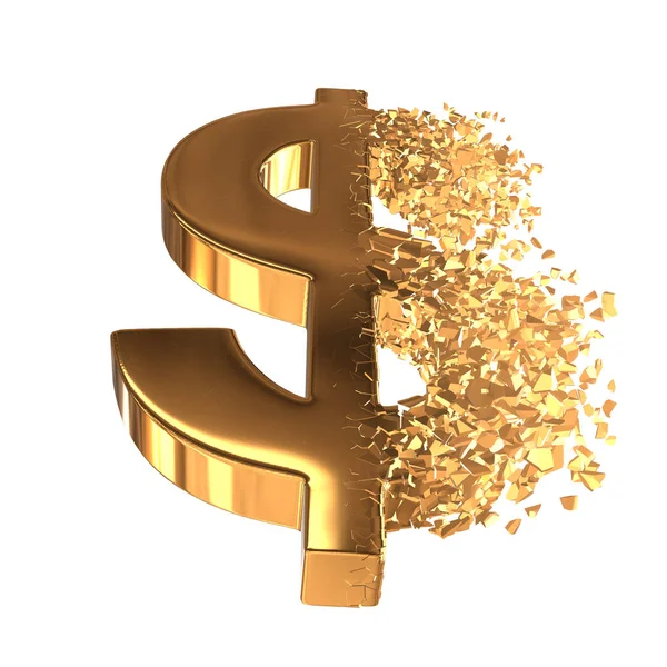 Fraturado sinal Dólar de Ouro 3d — Fotografia de Stock
