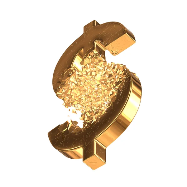 3d znak zlomeninu Gold dolaru — Stock fotografie