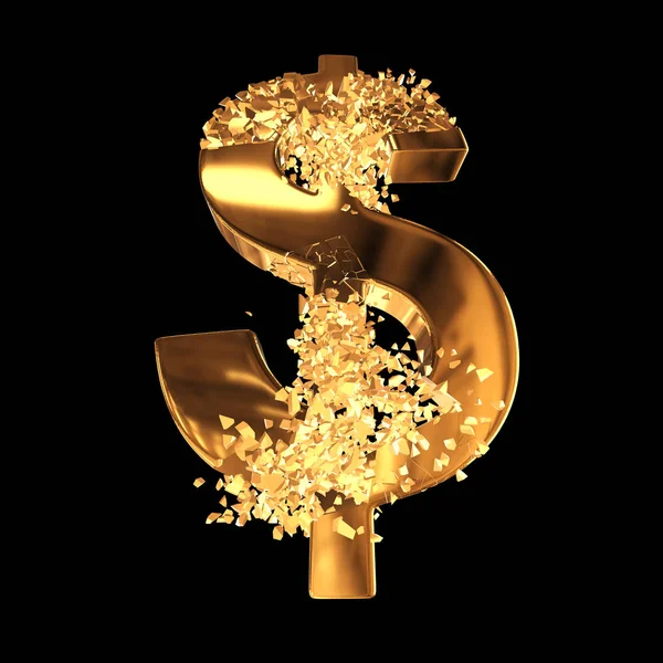 Fractured Gold Dollar sign 3d