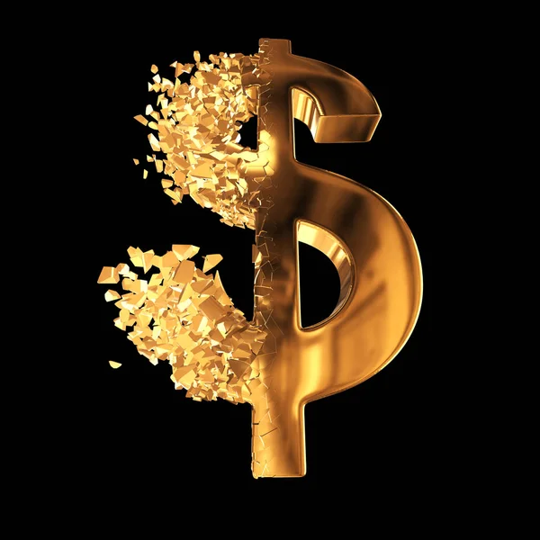 Gebrochenes Gold Dollar Zeichen 3d — Stockfoto