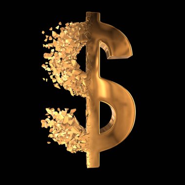 Kırık altın dolar işareti 3d