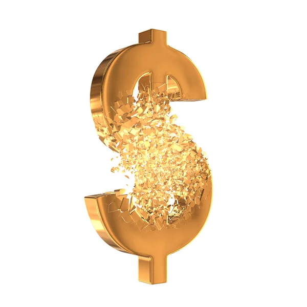 Gebrochenes Gold Dollar Zeichen 3d — Stockfoto