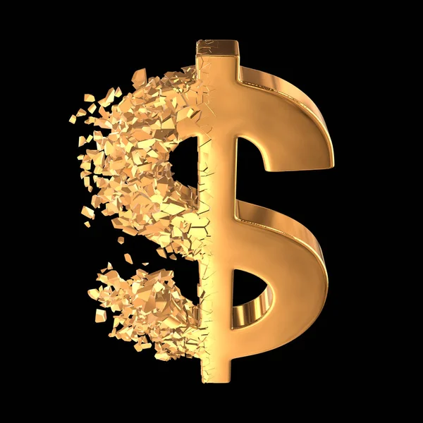 Fractured Gold Dollar sign 3d — Stock Photo, Image