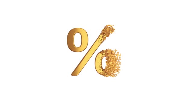 Gebroken Gold Percentage Teken Model Met Verdwijnende Ingang Korting Concept — Stockvideo