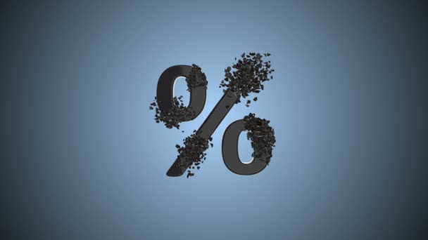 Porcentaje fracturado signo de descuento 3d — Vídeo de stock