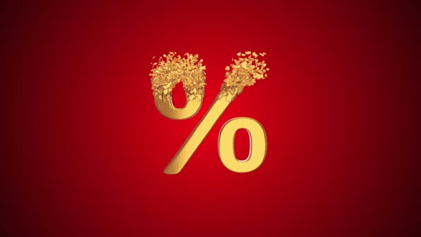 Porcentaje fracturado signo de descuento 3d — Vídeos de Stock