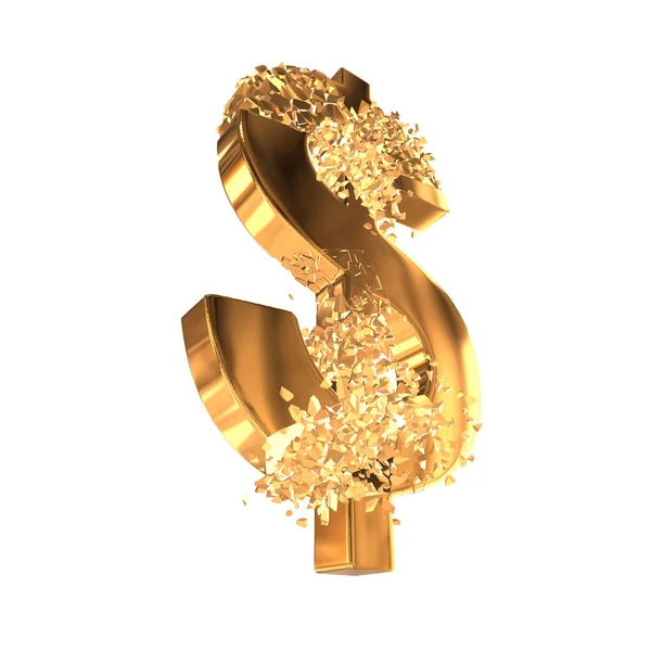 Fractured Gold Dollar sign 3d — Stock Photo, Image