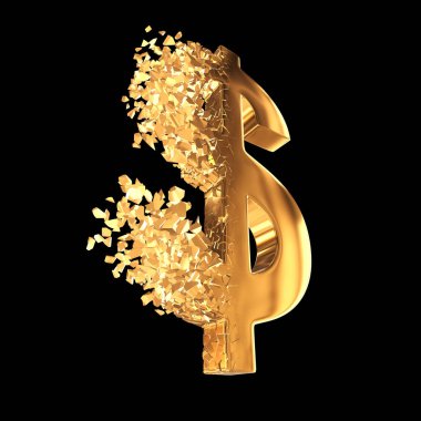 Kırık altın dolar işareti 3d