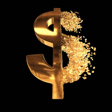 Kırık altın dolar işareti 3d