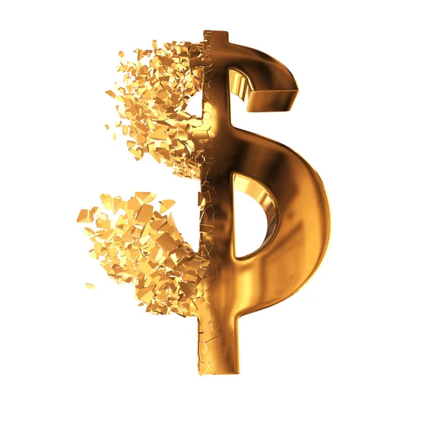 Fractured Gold Dollar sign 3d — Stock Photo, Image