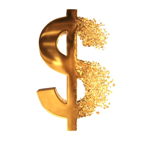 Złamania Dolar złoty znak 3d — Zdjęcie stockowe