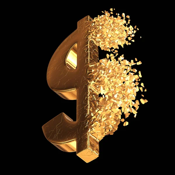 Kırık altın dolar işareti 3d