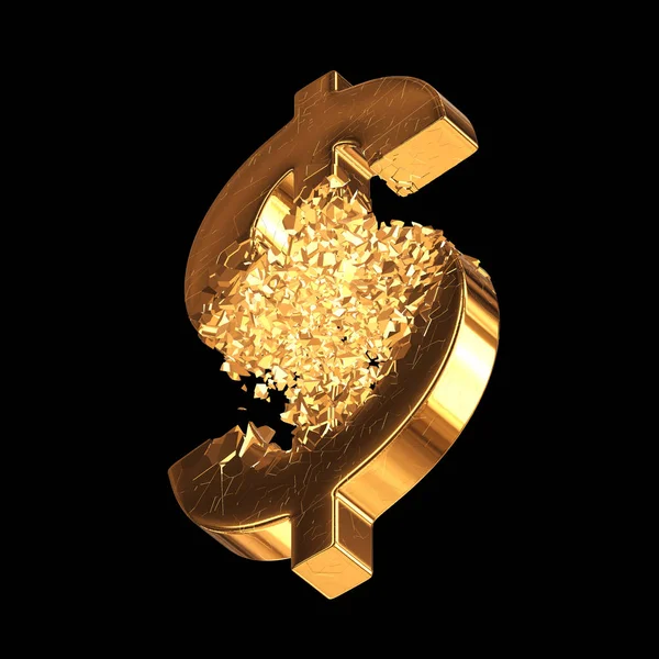 3d znak zlomeninu Gold dolaru — Stock fotografie