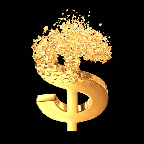 Gebroken goud Dollar teken 3d — Stockfoto