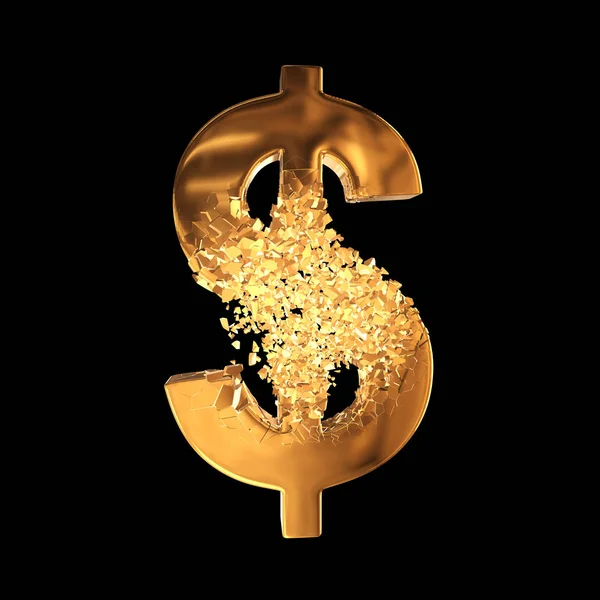 Gebrochenes Gold Dollar Zeichen 3d — Stockfoto