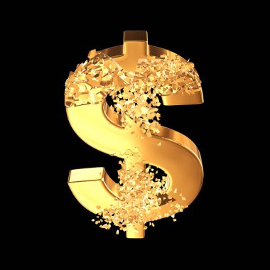 Kırık altın dolar işareti 3d