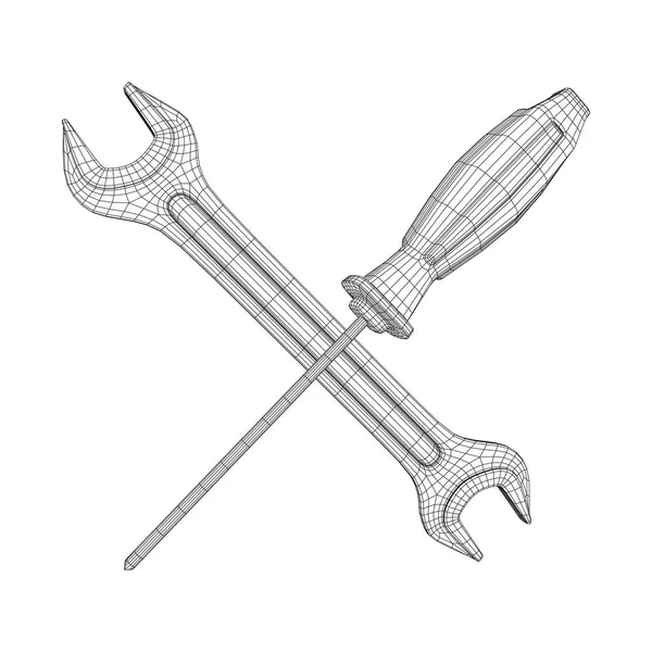 Ключ и отвёртка. Инструмент для ремонта ключей . — стоковый вектор