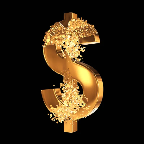 Gebrochenes Gold Dollar Zeichen 3d — Stockfoto