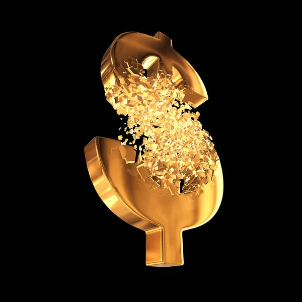 Fractured Gold Dollar sign 3d