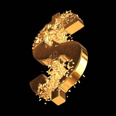 Kırık altın dolar işareti 3d