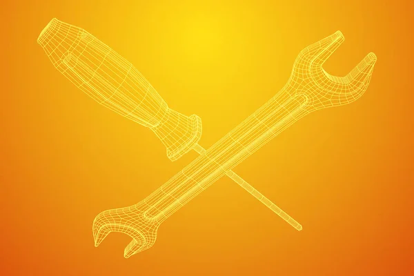 Llave y destornillador. Herramienta de reparación Spanner . — Vector de stock