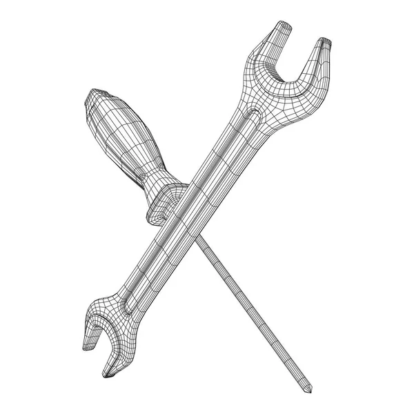 Chave e chave de fenda. ferramenta de reparo Spanner . —  Vetores de Stock