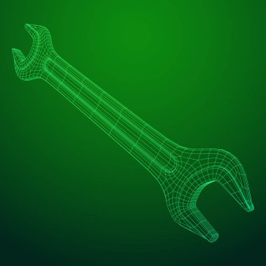 İngiliz anahtarı. Somun anahtarı onarım aracı. Tamirci ya da mühendis aletleri. Servis Tel kafes düşük poli kafes vektör çizim destek