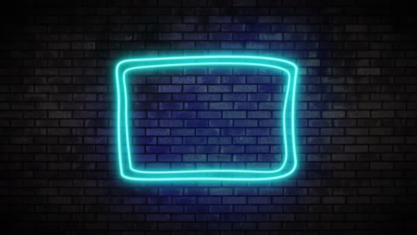 Tuğla duvar üzerine Neon çerçeve ışık — Stok video