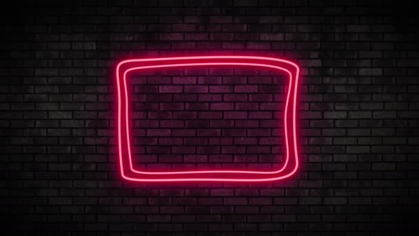 Neonové světlo rám na cihlové zdi — Stock video