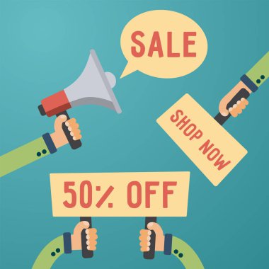 Adam ellerini tutar hoparlör tabela ve afiş