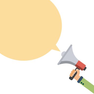 Hand holding megaphone with bubble speech clipart