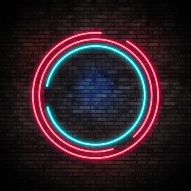 Tuğla duvar üzerine Neon çerçeve ışık