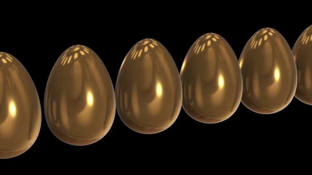 Weißes Ei in einer Reihe der goldenen Eier. 3d. — Stockvideo